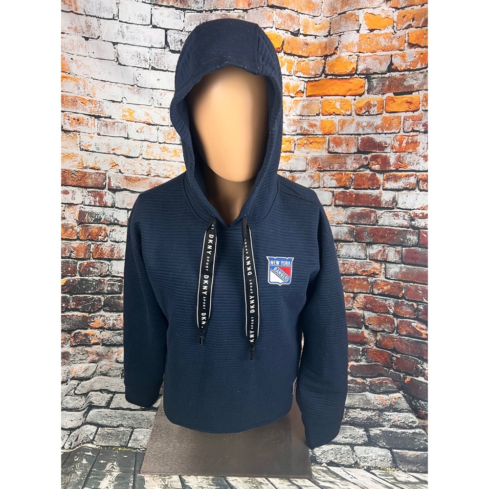DKNY Sport New York Rangers Navy Ribbed Hoodie Womens Medium NHL Pullover